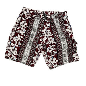 Vintage IS Board Shorts Mens 40 Swim Trunks Red Hibiscus Hieroglyphics Pocket
